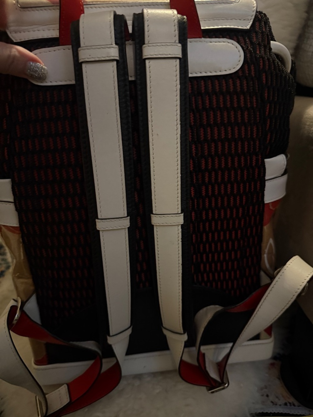 Christian Louboutin Black Explorafunk Backpack with White Trim and Red Interior - Picture 4 of 10